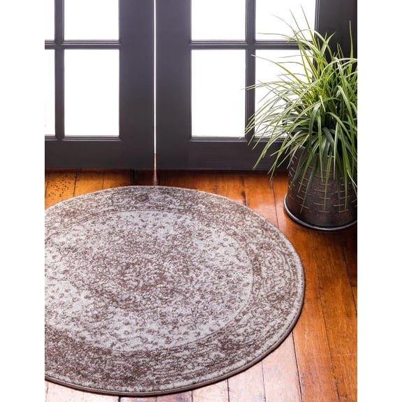Unique Loom Bromley Collection Area Rug - Midnight (5' 1" Round Light Brown/Ivory)