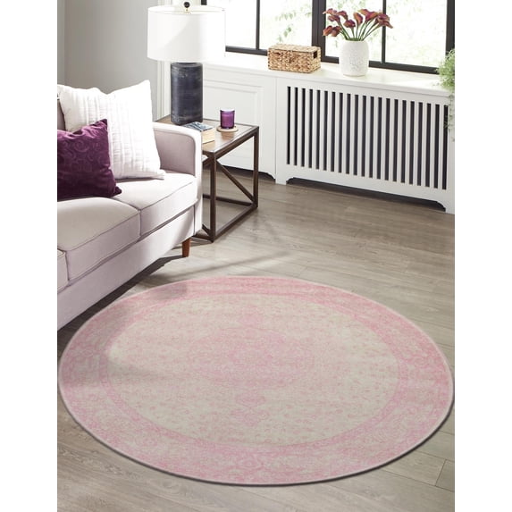 Unique Loom Bromley Collection Area Rug - Midnight (5' 1" Round Pink/Ivory)
