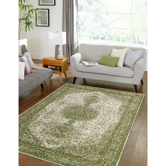 Unique Loom Bromley Collection Area Rug - Midnight (5' 1" x 8' Rectangle Green/Ivory)