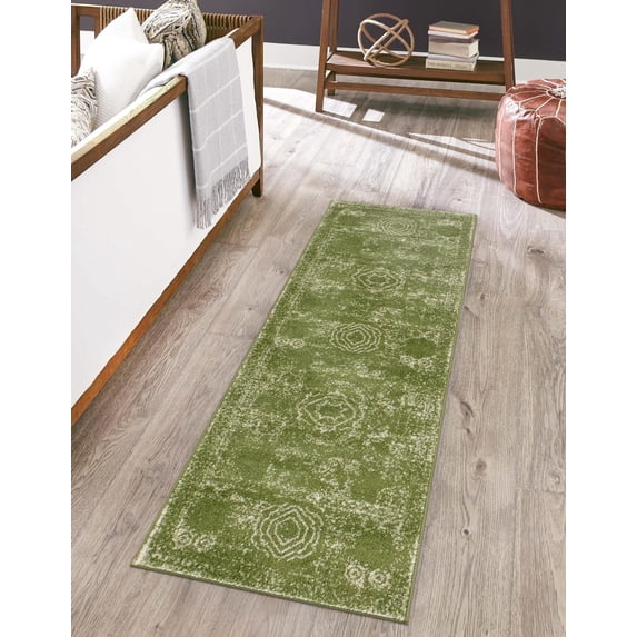 Unique Loom Bromley Collection Area Rug - Wells (2' x 13' 1" Runner Green/Ivory)