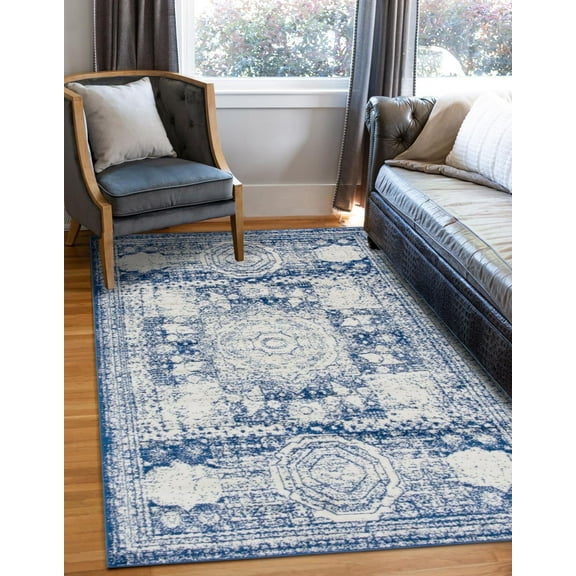 Unique Loom Bromley Collection Area Rug - Wells (2' x 3' 1" Rectangle Ivory and Blue/Ivory)