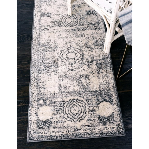 Unique Loom Bromley Collection Area Rug - Wells (2' x 6' 9" Runner Ivory/Gray)