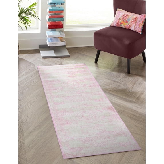 Unique Loom Bromley Collection Area Rug - Wells (2' x 6' 9" Runner Pink/Ivory)