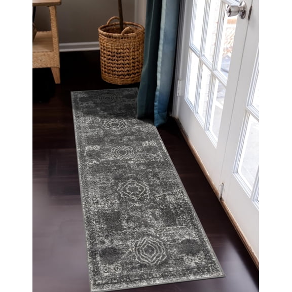 Unique Loom Bromley Collection Area Rug - Wells (2' x 8' 8" Runner Dark Gray/Gray)