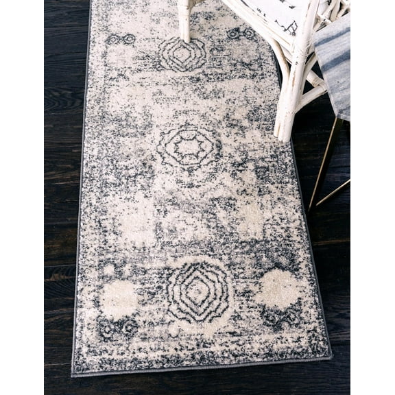 Unique Loom Bromley Collection Area Rug - Wells (2' x 8' 8" Runner Ivory/Gray)