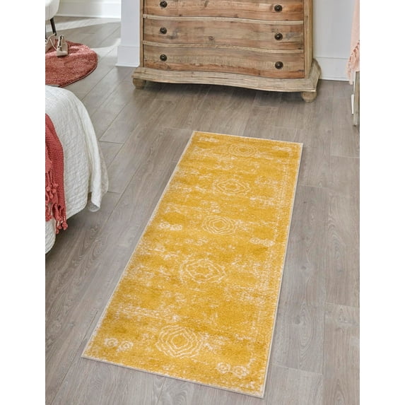 Unique Loom Bromley Collection Area Rug - Wells (2' x 8' 8" Runner Yellow/Ivory)