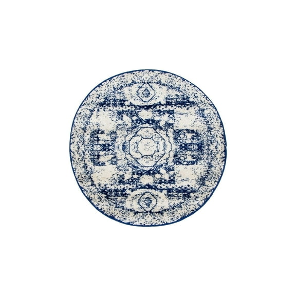 Unique Loom Bromley Collection Area Rug - Wells (3' 1" Round Ivory and Blue/Ivory)