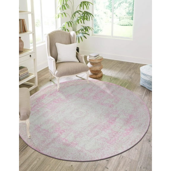 Unique Loom Bromley Collection Area Rug - Wells (3' 1" Round Pink/Ivory)