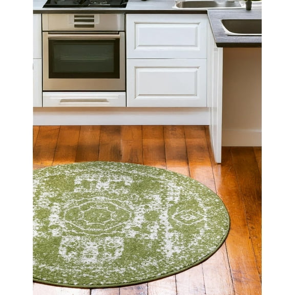 Unique Loom Bromley Collection Area Rug - Wells (3' Round Green/Ivory)