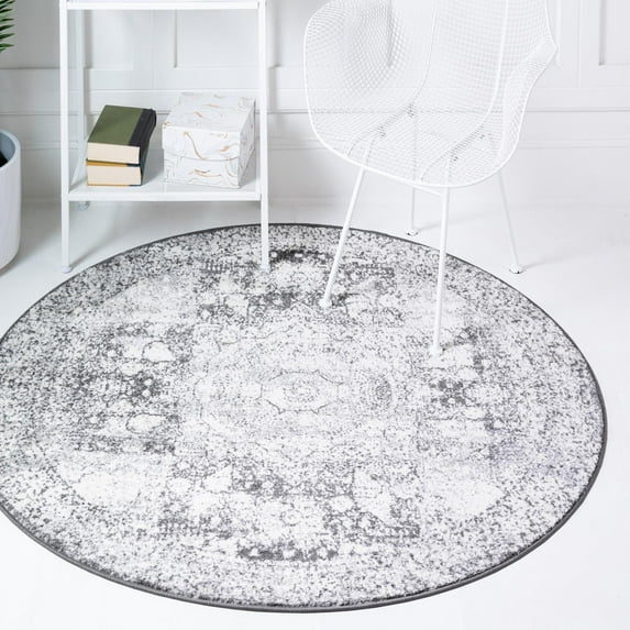 Unique Loom Bromley Collection Area Rug - Wells (3' Round Ivory/Gray)