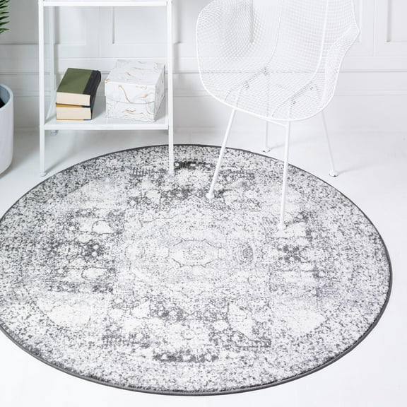 Unique Loom Bromley Collection Area Rug - Wells (3' Round Ivory/Gray)
