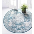 thumbnail image 1 of Unique Loom Bromley Collection Area Rug - Wells (5' 1" Round Turquoise/Ivory), 1 of 6