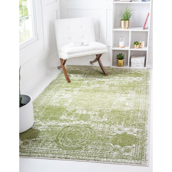 Unique Loom Bromley Collection Area Rug - Wells (5' 3" x 8' Rectangle Green/Ivory)