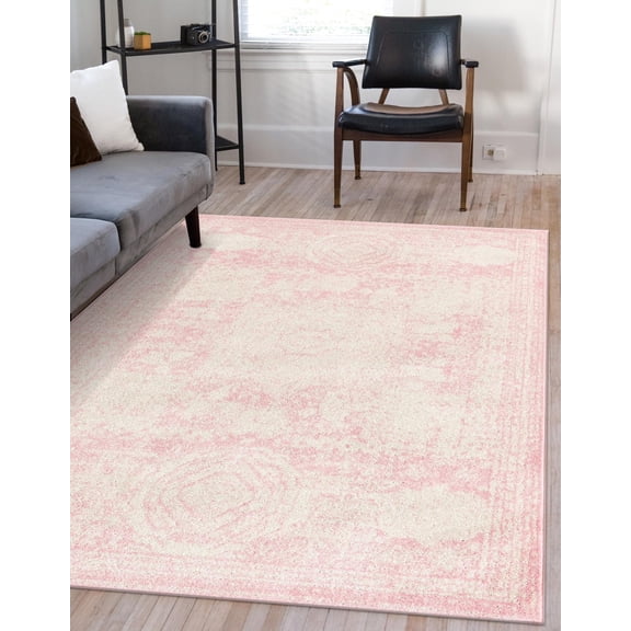 Unique Loom Bromley Collection Area Rug - Wells (6' 1" x 9' Rectangle Pink/Ivory)