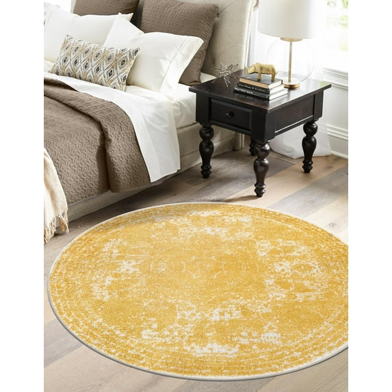 Unique Loom Bromley Collection Area Rug - Wells (8' Round Yellow/Ivory)