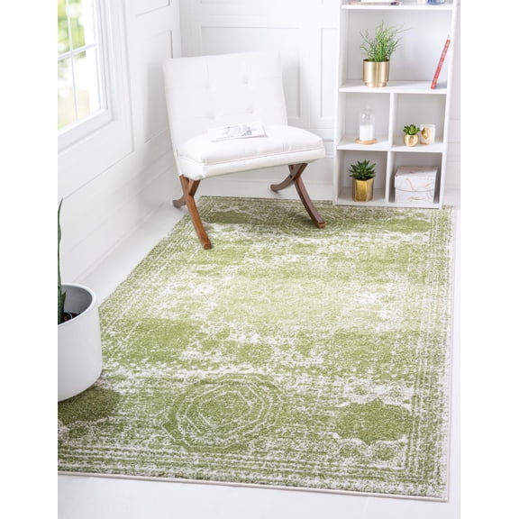 Unique Loom Bromley Collection Area Rug - Wells (9' x 12' Rectangle Green/Ivory)