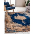 thumbnail image 1 of Unique Loom Brook Dorchester Rug Navy Blue/Blue 5' 1" x 8' Rectangle Border Traditional Perfect For Living Room Bed Room Dining Room Office, 1 of 9