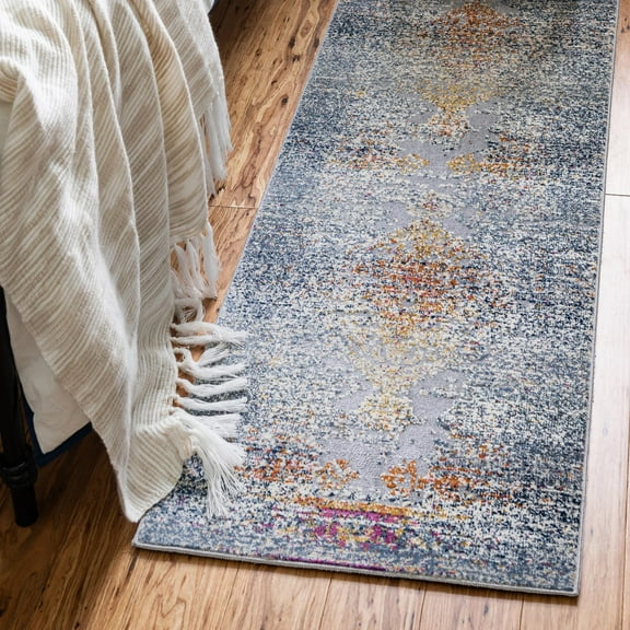 Unique Loom Budapest Collection Area Rug - Buda (2' x 5' 9" Runner Gray/Blue)