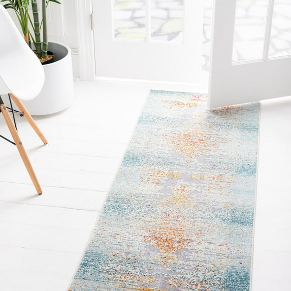 Unique Loom Budapest Collection Area Rug - Buda (2' 7" x 9' 10" Runner Blue/Gray)