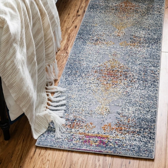 Unique Loom Budapest Collection Area Rug - Buda (2' 7" x 9' 6" Runner Gray/Blue)