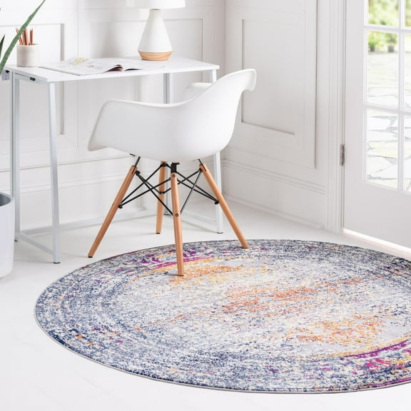 Unique Loom Budapest Collection Area Rug - Buda (3' 7" Round Gray/Blue)