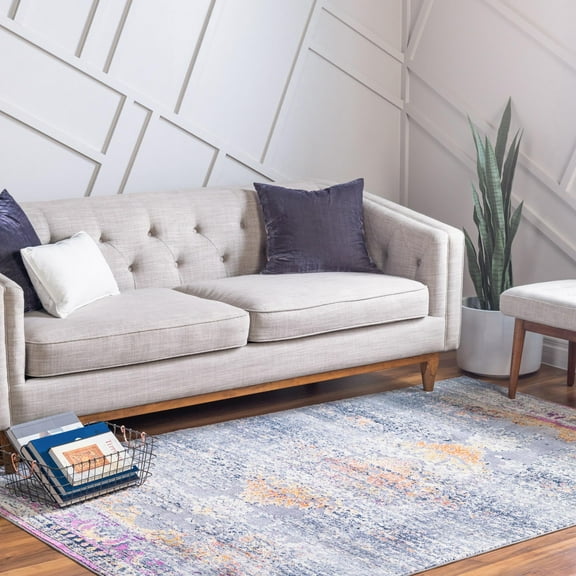 Unique Loom Budapest Collection Area Rug - Buda (4' 1" x 5' 9" Rectangle Gray/Blue)