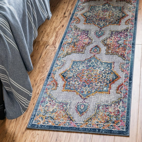 Unique Loom Budapest Collection Area Rug - Corvinus (2' x 5' 11" Runner Blue/Gold)