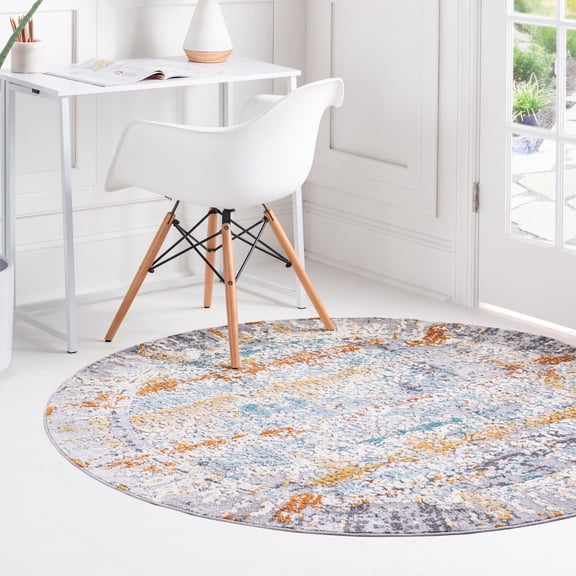 Unique Loom Budapest Collection Area Rug - Matthias (3' 7" Round Gray/Gold)