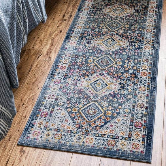 Unique Loom Budapest Collection Area Rug - Wekerle (2' x 5' 11" Runner Blue/Black)
