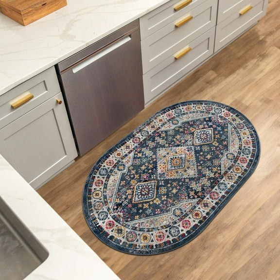 Unique Loom Budapest Collection Area Rug - Wekerle (3' 7" x 5' 3" Oval Blue/Black)