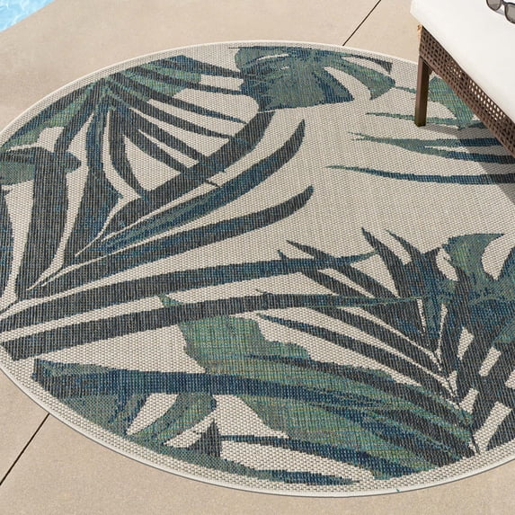 Unique Loom Baja Outdoor Collection Area Rug - Bufadora (5' 3" Round Ivory/Brown)