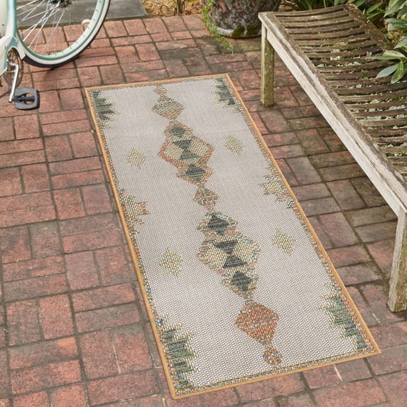 Unique Loom Baja Outdoor Collection Area Rug - Cabo (2' x 3' 11" Runner Ivory/Green)