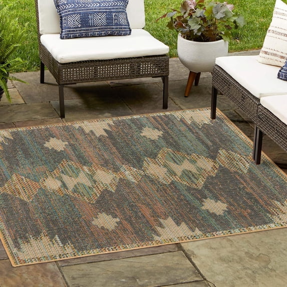 Unique Loom Baja Outdoor Collection Area Rug - Cabo (5' 3" Square Multi/Blue)