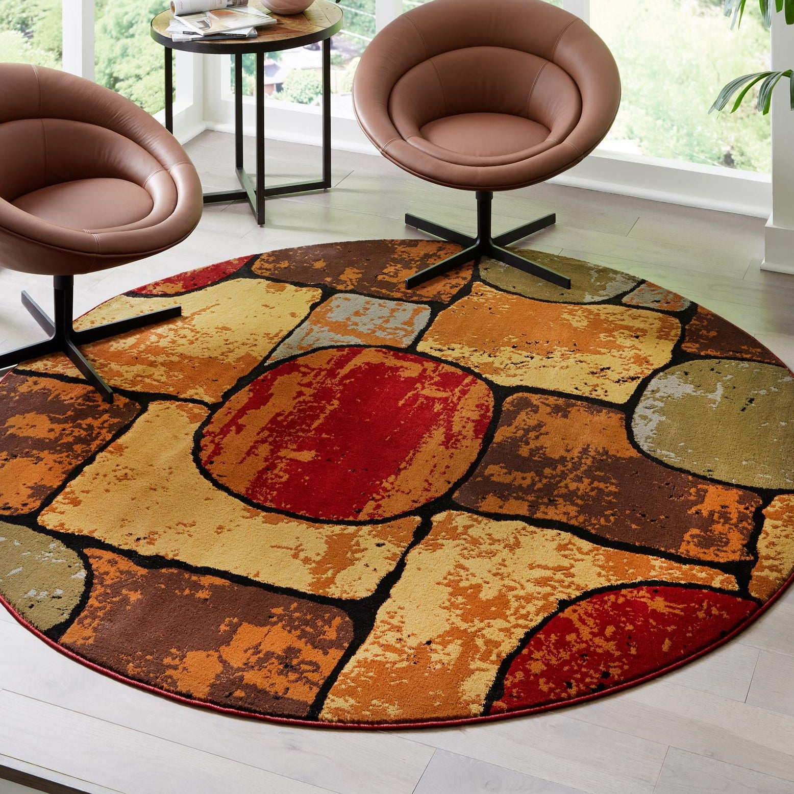 Unique Loom Cafe Collection Area Rug - Melozio (6' Round Multi/Beige ...
