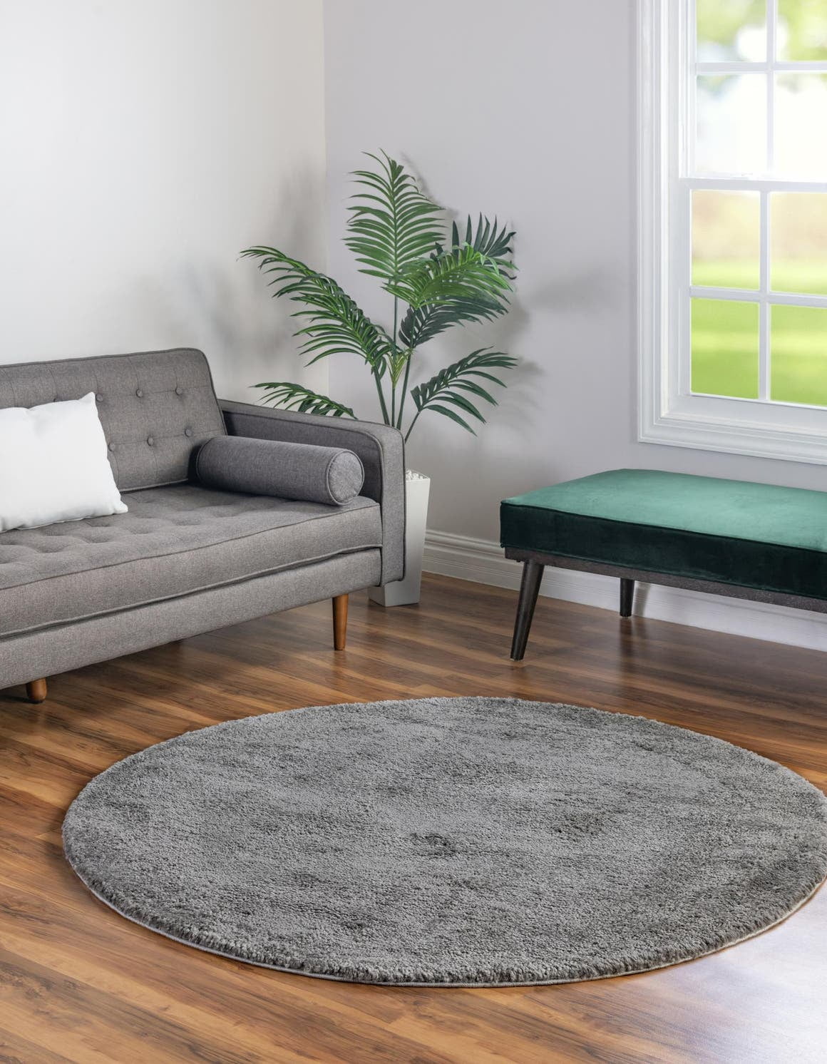 Cozy Elegance Round Gray Shag Area Rug, 3' 3" Diameter, Kid-Friendly