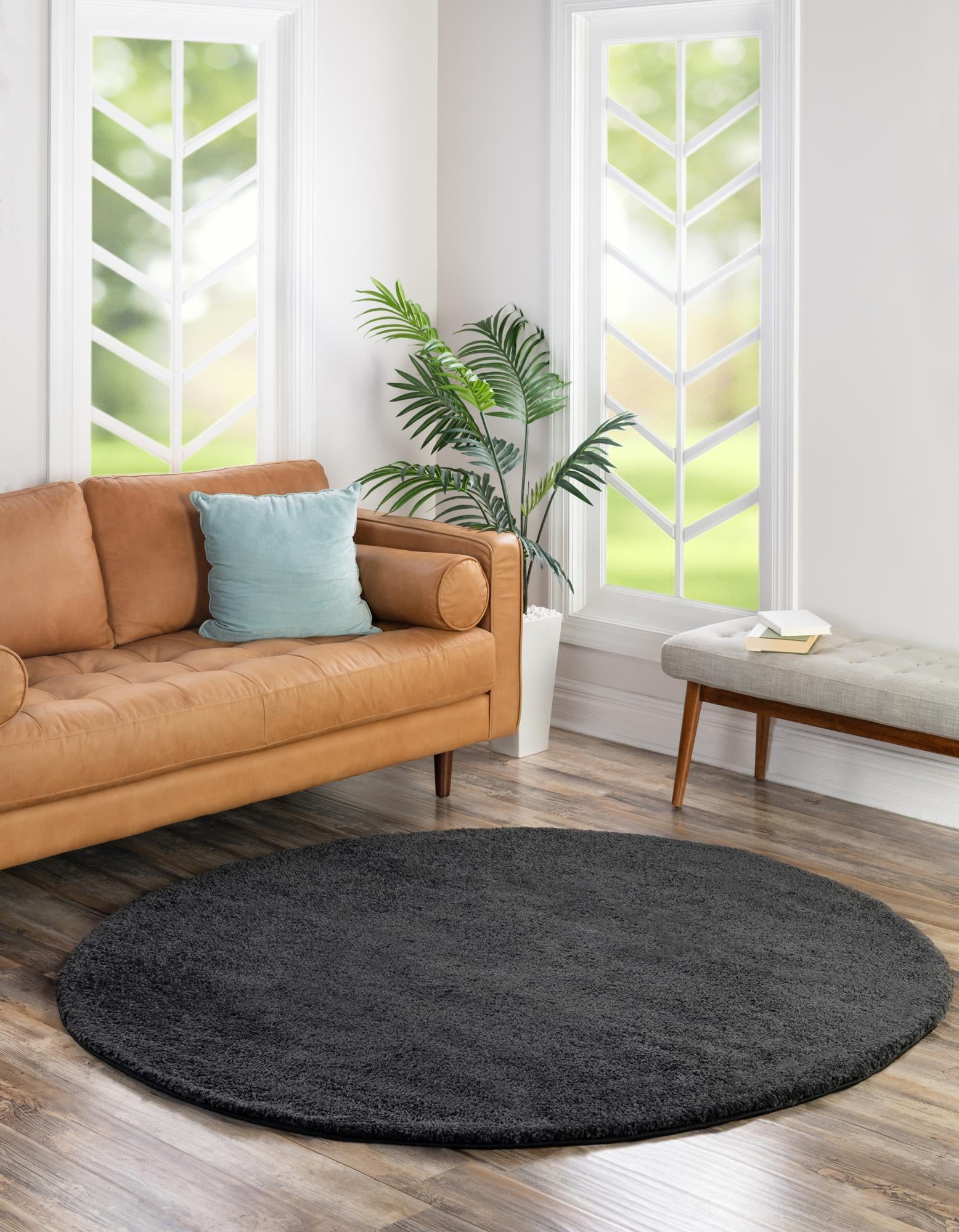 Unique Loom Calabasas Solo Rug Charcoal/Black 6' 1" Round Solid Comfort Perfect For Dining Room