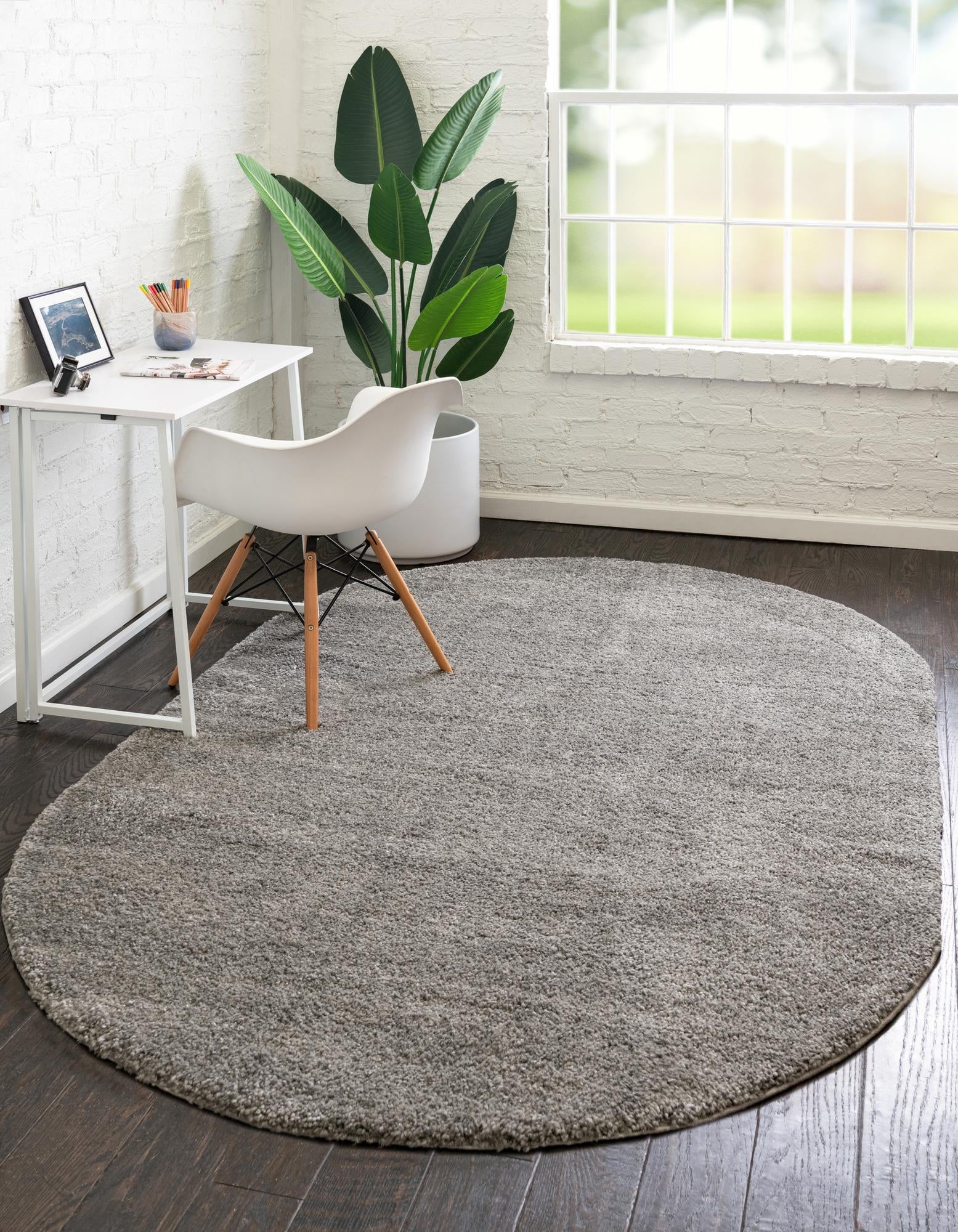 Unique Loom Calabasas Solo Rug Gray 5' 3" x 8' Oval Solid Comfort