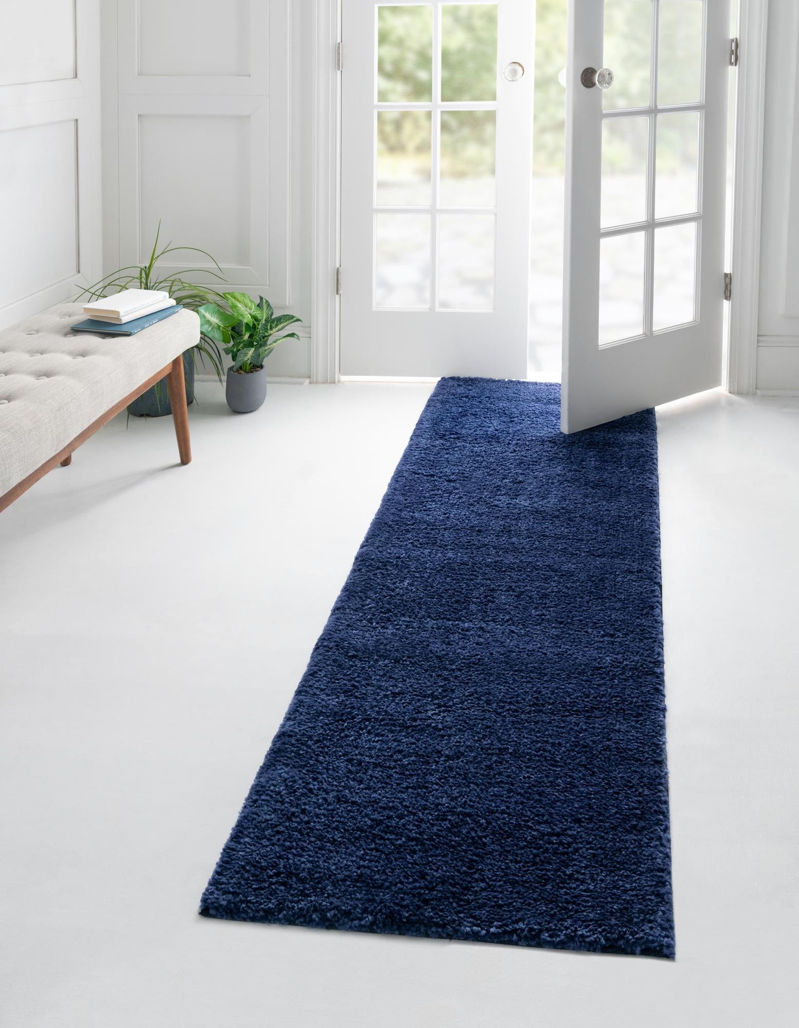 Unique Loom Calabasas Solo Rug Navy Blue 2' 2" x 13' 1" Runner Solid Comfort Perfect For
