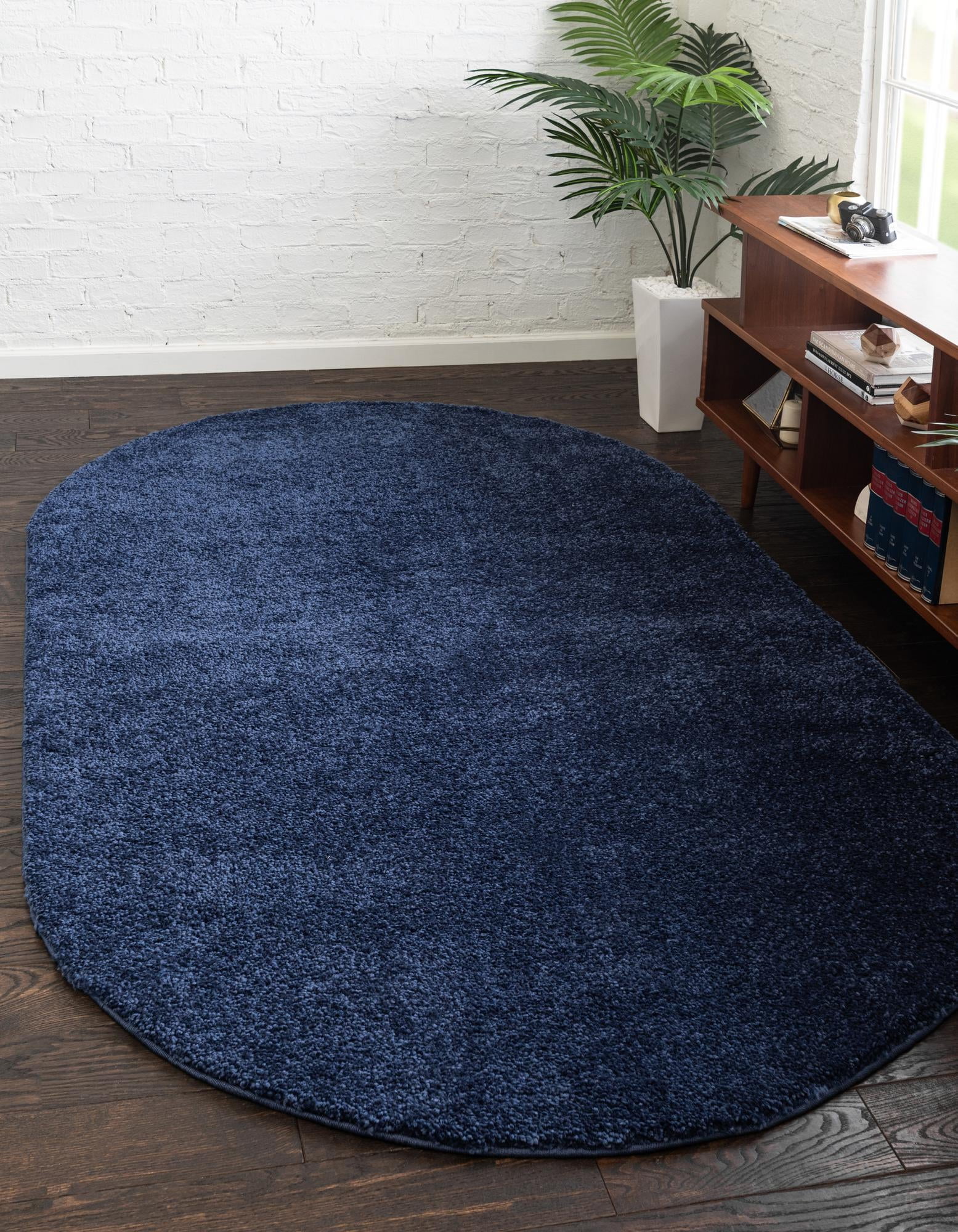 Unique Loom Calabasas Solo Rug Navy Blue 7' 10" x 10' Oval Solid