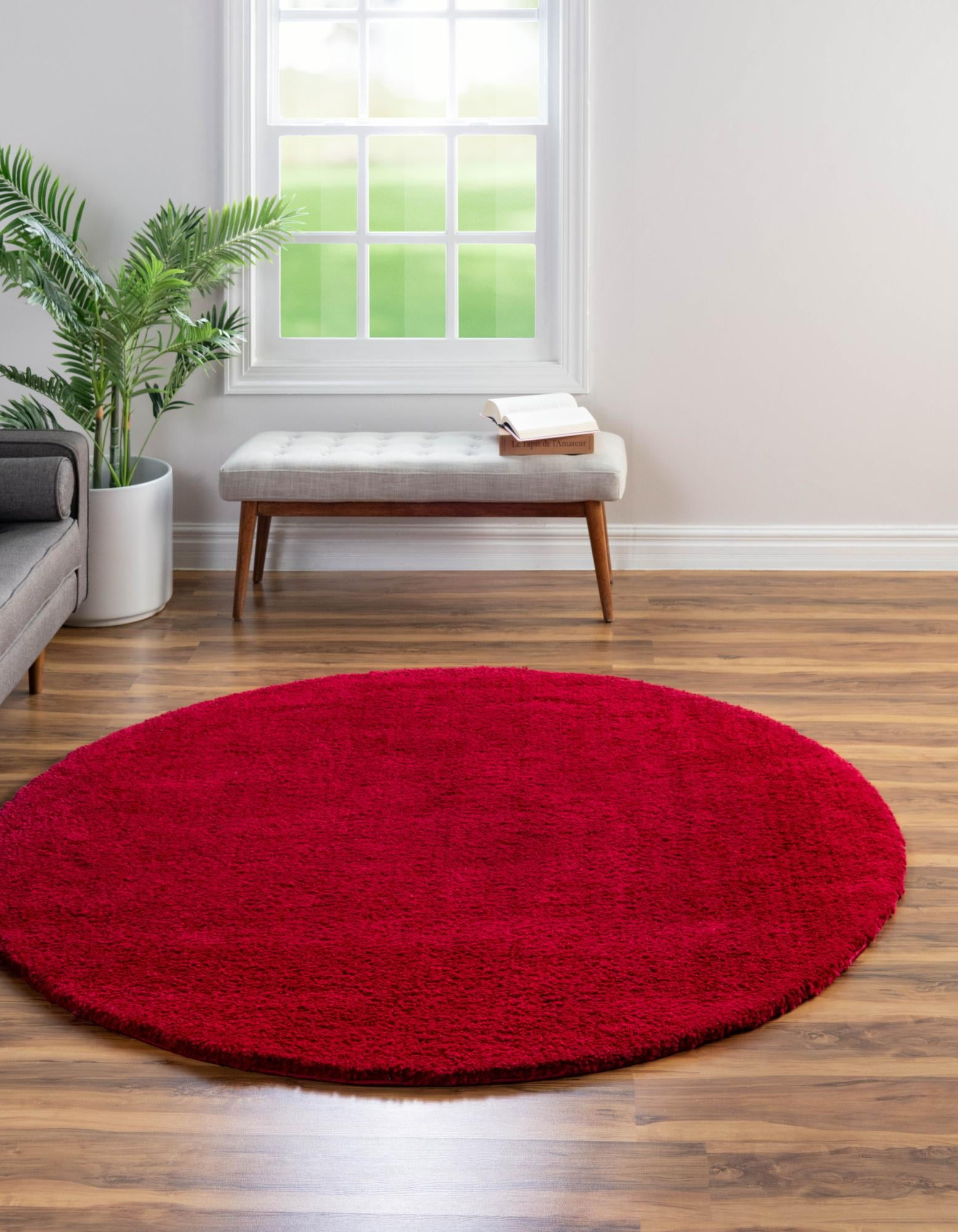 Unique Loom Calabasas Solo Rug Red 7' 10" Round Solid Comfort Perfect