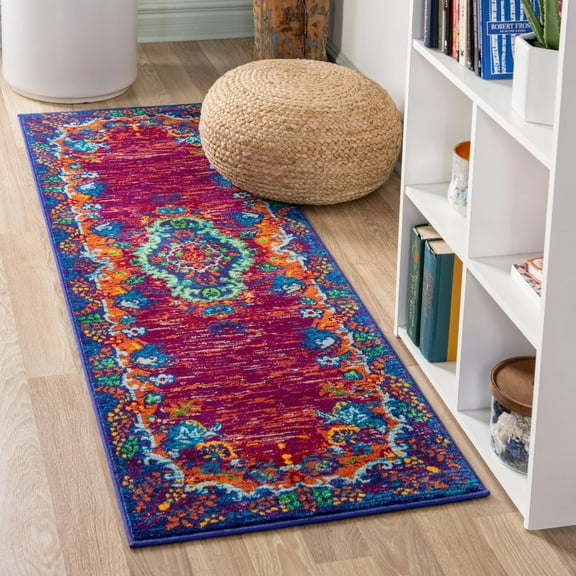 Unique Loom Calypso Collection Area Rug - Antigua (2' 7" x 12' Runner Fuchsia/Green)
