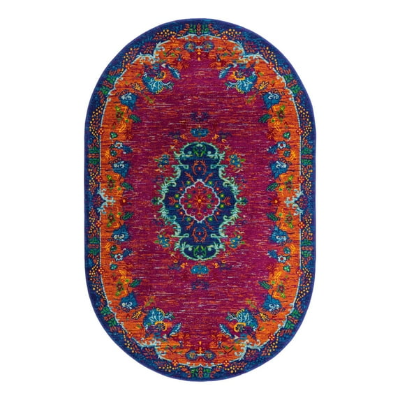 Unique Loom Calypso Collection Area Rug - Antigua (5' 3" x 8' Oval Fuchsia/Green)