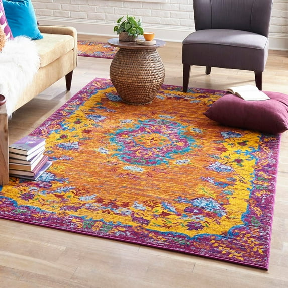 Unique Loom Calypso Collection Area Rug - Antigua (5' 3" x 8' Rectangle Orange/Blue)