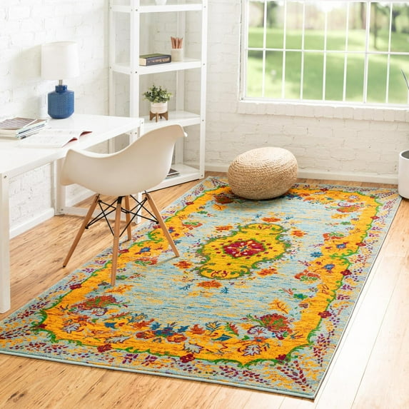Unique Loom Calypso Collection Area Rug - Antigua (7' 10" x 10' Rectangle Aqua/Blue)