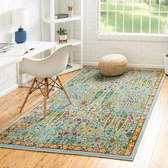 Unique Loom Calypso Collection Area Rug - Kaiso (5' 3" x 8' Rectangle Aqua/Navy Blue)