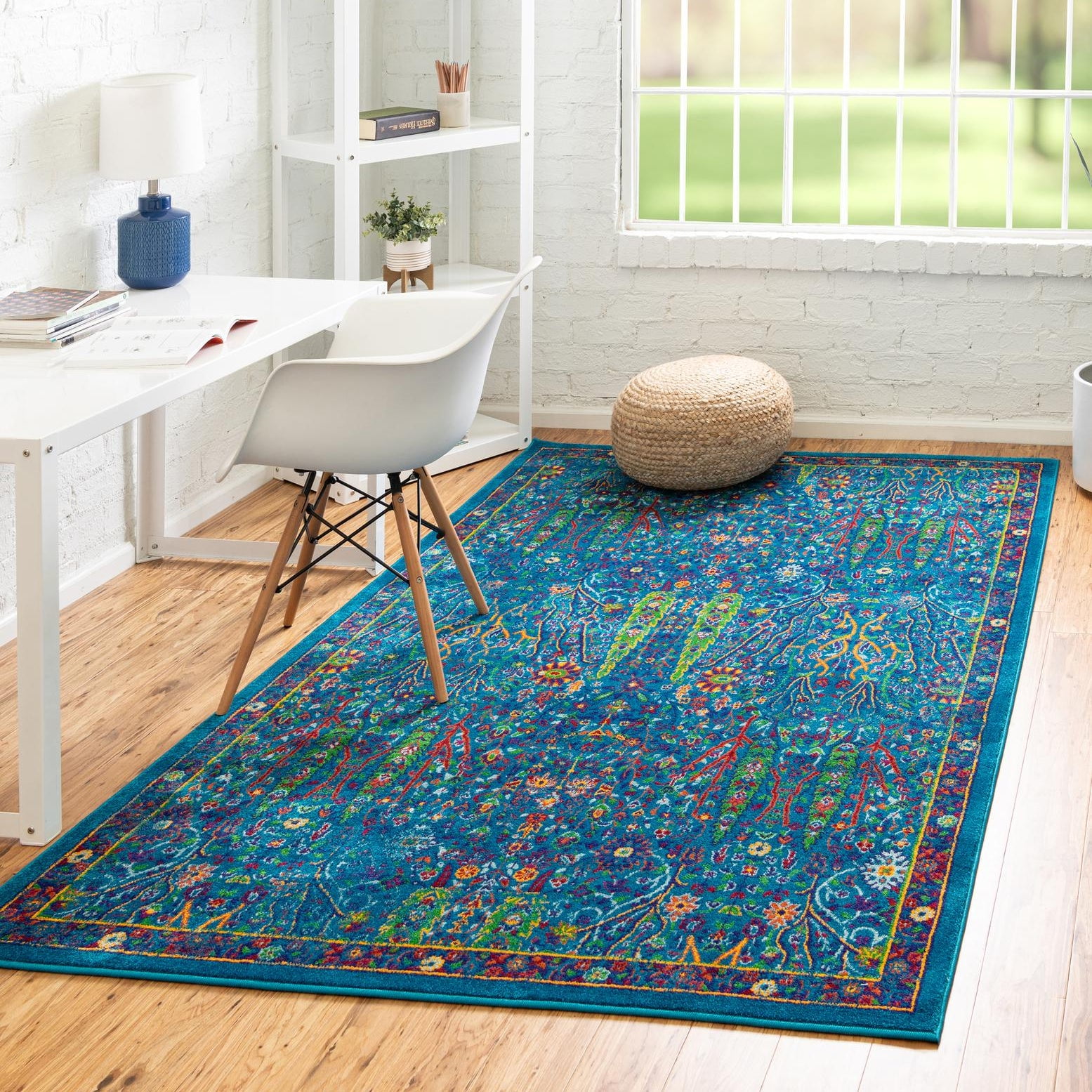 Navy Blue Abstract Rectangular Synthetic Area Rug