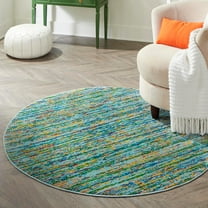 Unique Loom Calypso Collection Area Rug - Mento (5' 3" Round Aqua/Blue)