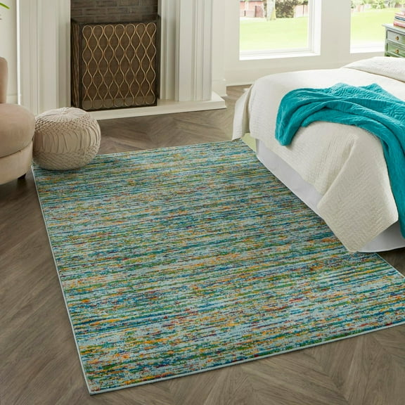 Unique Loom Calypso Collection Area Rug - Mento (9' x 12' Rectangle Aqua/Blue)