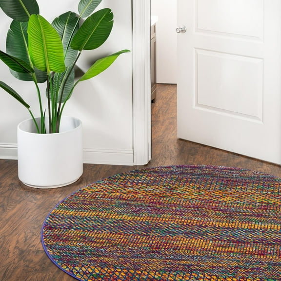 Unique Loom Calypso Collection Area Rug - Ska (5' 3" Round Multi/Blue)