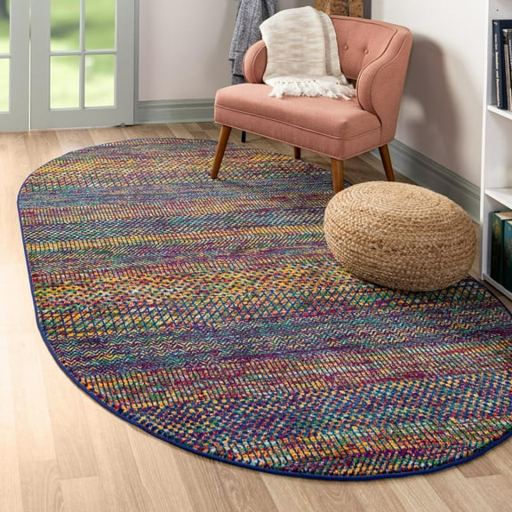 Unique Loom Calypso Collection Area Rug - Ska (7' 10" x 10' Oval Multi/Blue)